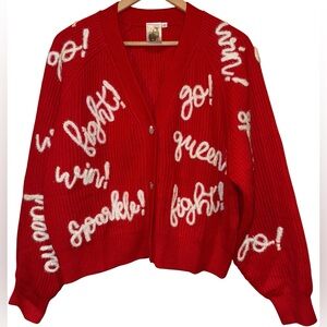 Queen of Sparkles Go Fight Win Red White Cardigan Size XS Game Day Team Spirit
